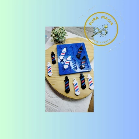 Molde Barber Pole- Poste Barbearia (5.0cm) com 10 Cavidades - Mono Pingente - Barbeiro