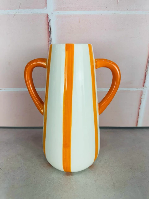 VASO CERAMICA LISTRADO LARANJA