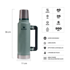 Termo Stanley Classic 1.4 Litros con asa plegable y tapón cebador -Verde clásico- - comprar online