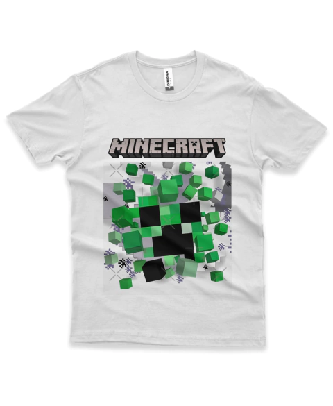 Camiseta Infantil Minecraft - Creepy explodindo - Branca