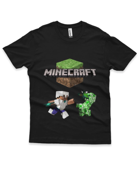 Camiseta Minecraft Infantil- Steve matando Creeper - Preta