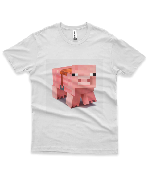 Camiseta Infantil Minecraft Pig - Branca