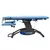 Adjustable blue padded electric massage table with black curved base and control panel