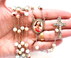 Terço Sagrado coração - Pedra Natural jaspe 6mm