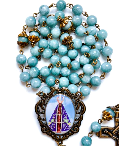 Terço N.S Aparecida - Pedra Natural Amazonita.