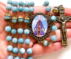 Terço N.S Aparecida - Pedra Natural Amazonita.