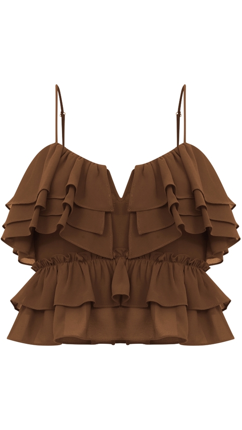 Blusa alcinha babados marrom