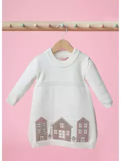 Vestido Tricot Casinhas Cristais Off White Pituchinhus