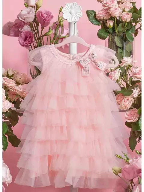 VESTIDO BABADOS TULE LAÇO CRISTAL COM CALCINHA PITUCHINHUS