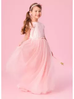 Vestido Conceito Longo Saia Tule Com Cinto Pérolas Rosa Fada - loja online