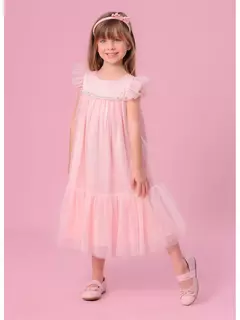 Vestido Tule Princesa Bordados Pérolas e Cristais Rosa Fada - comprar online