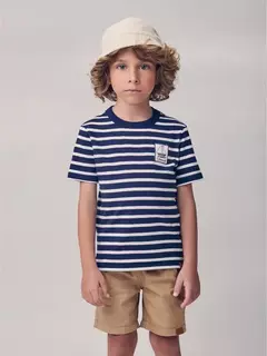 CONJUNTO T-SHIRT BERMUDA LISTRA CRU/MARINHO - comprar online