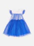 Vestido Infantil Azul Princesa com Tule Brilho e Manga Delicada - Bolhinhas de Sabão