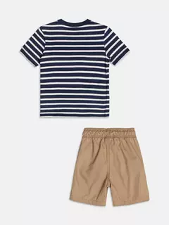 CONJUNTO T-SHIRT BERMUDA LISTRA CRU/MARINHO - loja online
