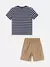 CONJUNTO T-SHIRT BERMUDA LISTRA CRU/MARINHO - loja online