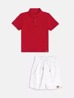 CONJUNTO POLO BERMUDA VERMELHO - Bolhinhas de Sabão