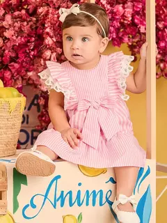 VESTIDO COM BABADO EM LAISE LISTRADO ANIMÊ