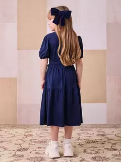 VESTIDO MANGA CURTA COM FAIXA AZUL MARINHO na internet