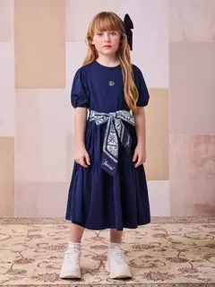 VESTIDO MANGA CURTA COM FAIXA AZUL MARINHO - comprar online