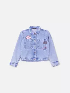 Jaqueta Jeans com Patch do Stitch na internet
