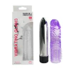 00761 | Vibrador personal, feito de plástico rígido metalizado, com vibração multivelocidade, com capa removível em formato de pênis com glande, na parte ondulada superior e nódulos estimuladores próxima da base - APHRODISIA