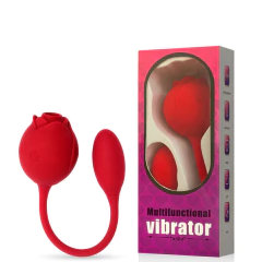 201475 | Vibrador Duplo Recarregável Formato de Rosa e Penetrador, Possui Controle via Aplicativo – VIBRATOR FLOWER – RS-044