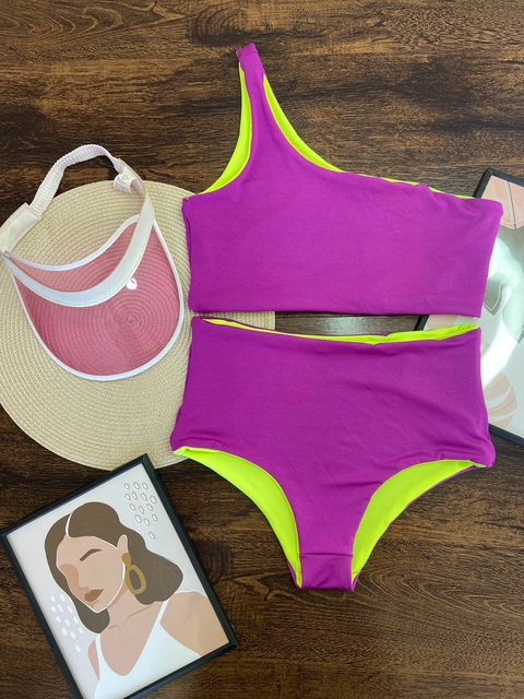 BIQUÍNI CLARA DUPLA FACE - ROXO E AMARELO NEON PLUS SIZE - comprar online