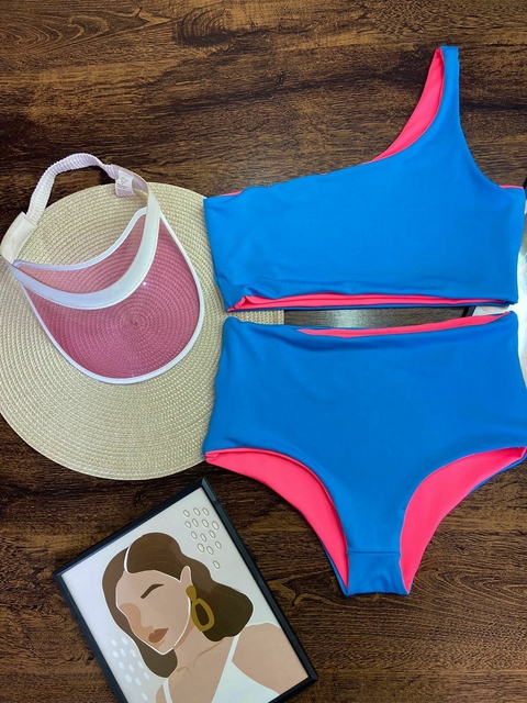 BIQUÍNI CLARA DUPLA FACE - AZUL TIFFANY E ROSA NEON - comprar online