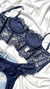 Conjunto de Lingerie Aurora Corset com Aro de Sustentação Em Renda Chantilly Sem Bojo - Confortável e Versátil Azul Marinho - comprar online