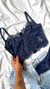 Imagem do Conjunto de Lingerie Aurora Corset com Aro de Sustentação Em Renda Chantilly Sem Bojo - Confortável e Versátil Azul Marinho