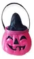Calabaza Arrugada de Halloween en color rosa con una tapa negra en forma de sombrero de bruja.