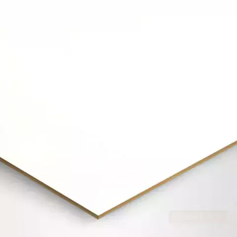 Detalle de esquina de placa MDF rectangular blanca Fibroplus 35x35