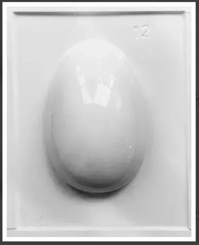 Placa Heuvo N15, molde en forma de huevo blanco sobre fondo blanco.