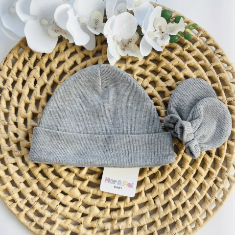 Kit Touca e Luvas em algodão cinza