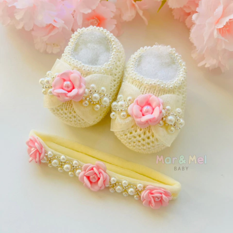 Kit Sapatinho + Tiara Flores Rosa