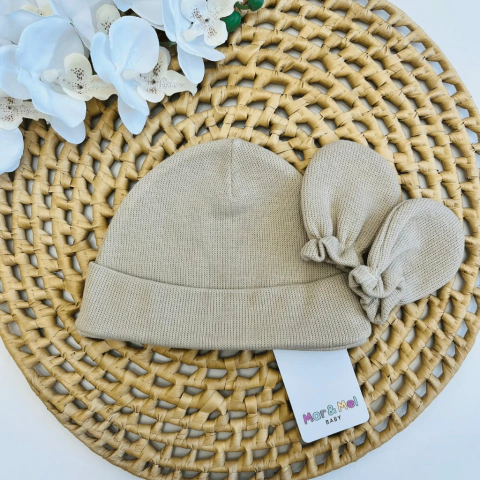 Kit Touca e luvas em algodão bege