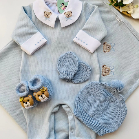 Kit Saída Maternidade Urso Encantado Azul 3 peças