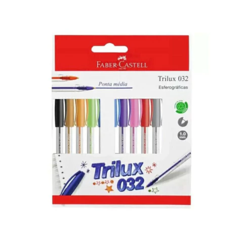 CANETA ESFEROGRÁFICA FABER CASTELL TRILUX COLORS COM 10 CORES