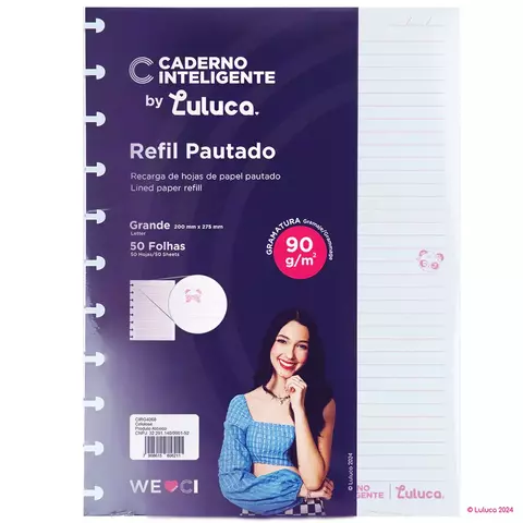 REFIL PARA CADERNO INTELIGENTE GRANDE PAUTADO PANDALU GLOW BY LULUCA