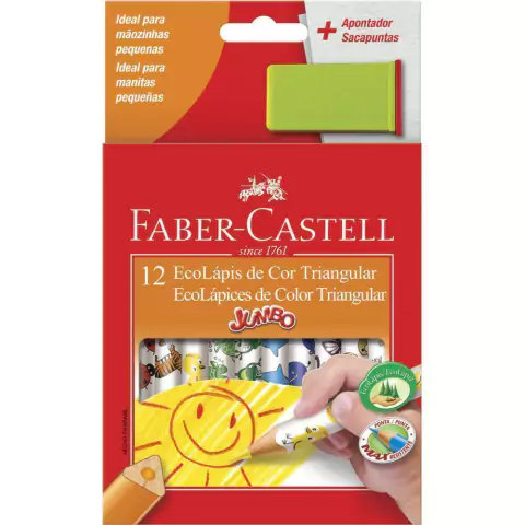 LÁPIS DE COR ECOLÁPIS JUMBO FABER CASTELL COM 12 CORES E 1 APONTADOR