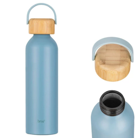 GARRAFA DE ALUMINIO BRW 500ML - TAMPA DE BAMBU AZUL