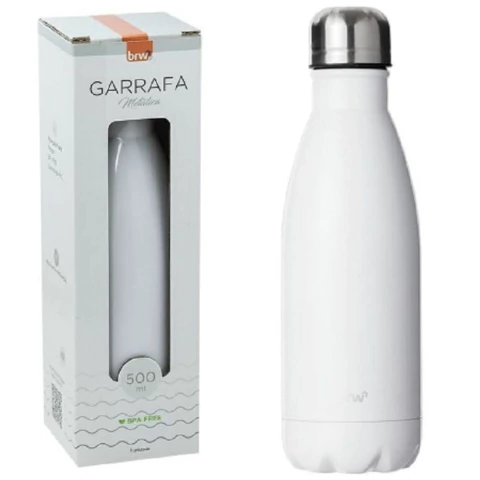 GARRAFA DE AÇO BRW INOXIDÁVEL 500ML - BRANCA