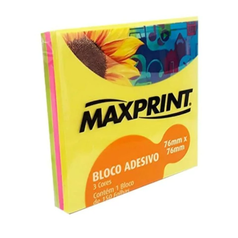 BLOCO ADESIVO MAXPRINT COM 3 CORES E 150F 76X76MM REF 741691 - NEON COLORS