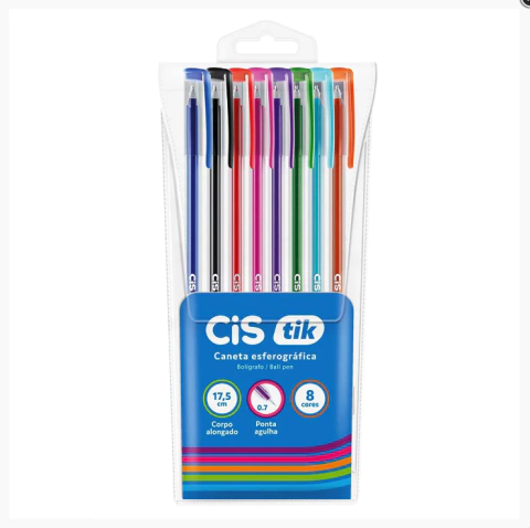 CANETA ESFEROGRAFICA CIS TIK COM 8 CORES