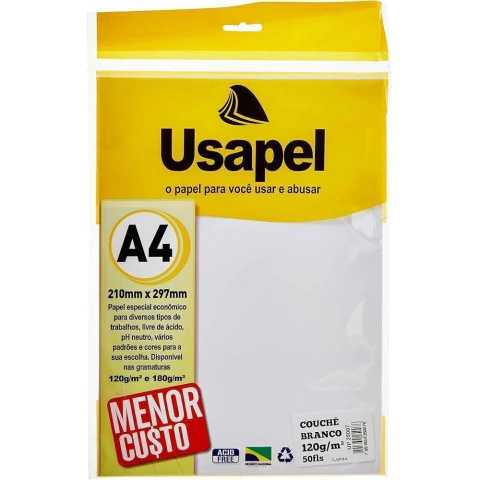 PAPEL USAPEL A4 120G 50F BRANCO - COUCHE BRILHANTE