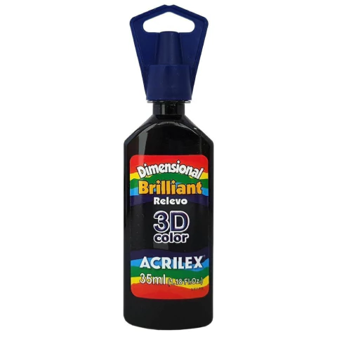 TINTA ACRILEX DIMENSIONAL BRILHANTE 35ML 520 - PRETO