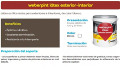 Pintura Látex Weber Interior Exterior Weberpint X 20 Lts.- VENCIDA - AISLACENTER