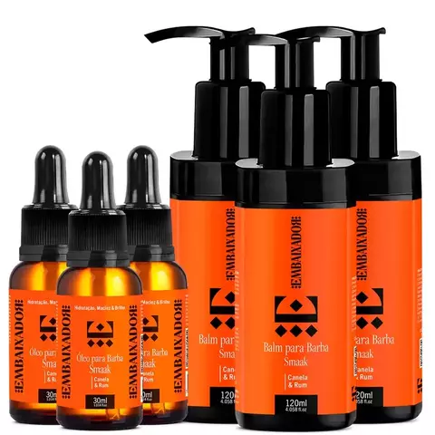 Kit 03 Óleo + 03 Balm para Barba Smaak Canela & Rum Embaixador 30ml
