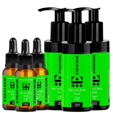 Kit 03 Óleo + 03 Balm para Barba Smaak Lemon & Gin Embaixador 30ml