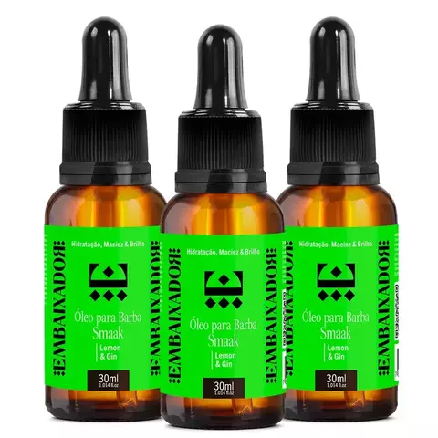 Kit 03 Óleo para Barba Smaak Lemon & Gin Embaixador 30ml